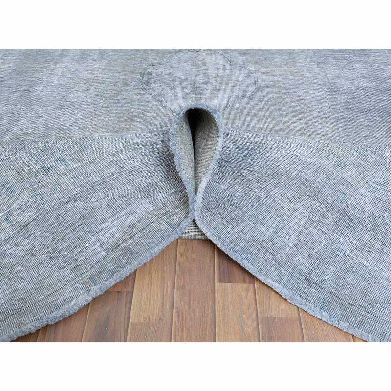 Shahbanu Rugs Gray Worn Down Wool Vintage Bohemian Hand Knotted Persian Tabriz Silver Wash